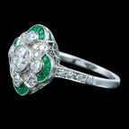 Art Deco Style Emerald Diamond Cluster Ring 1.36ct Of Diamond