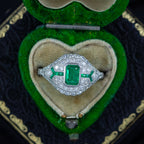 Art Deco Style Emerald Diamond Cluster Ring 0.66ct Emerald 