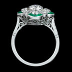 Art Deco Style Emerald Diamond Cluster Ring 1.36ct Of Diamond