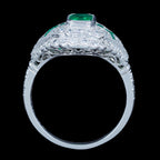 Art Deco Style Emerald Diamond Cluster Ring 0.66ct Emerald 