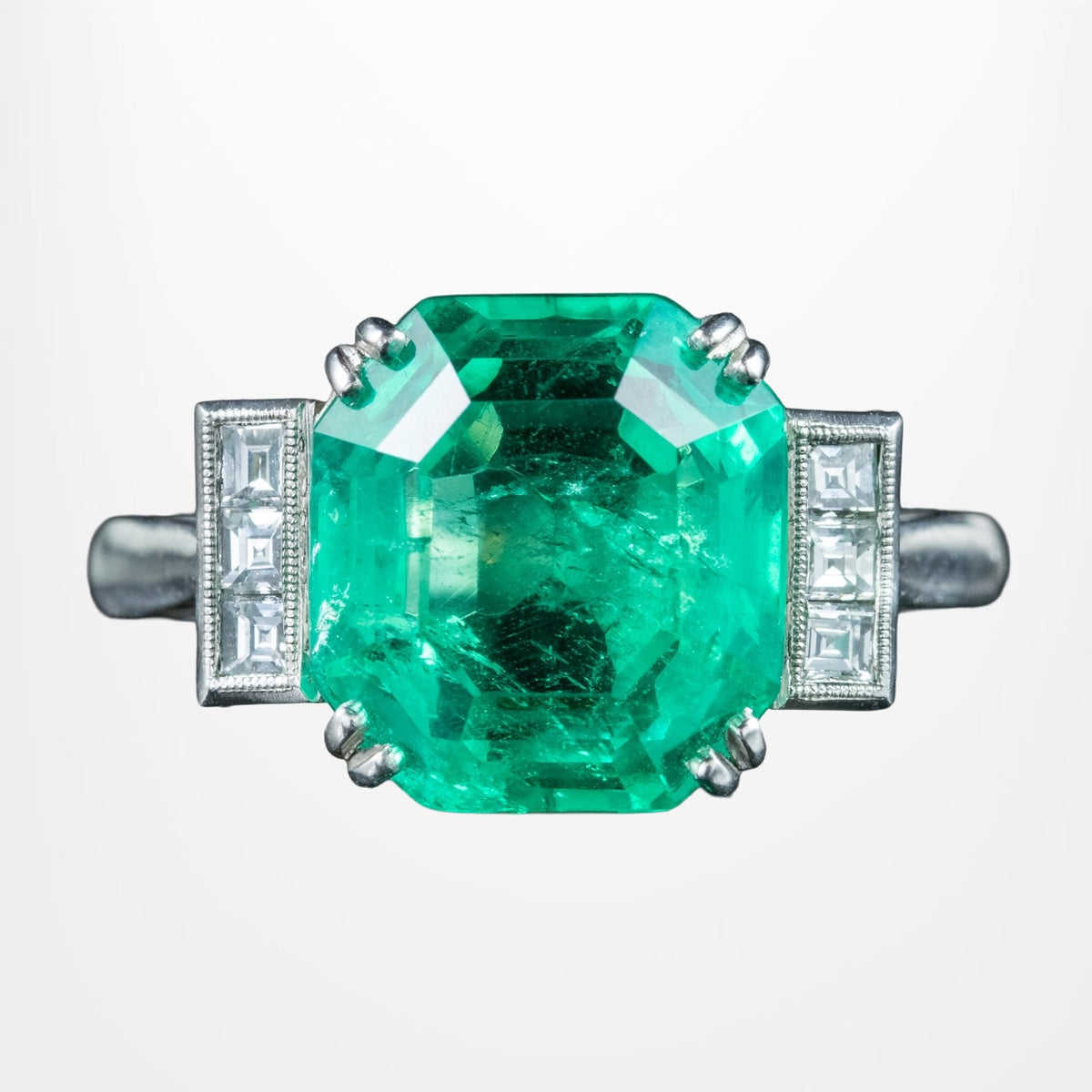 Art Deco Style Emerald Diamond Ring 6.19ct Colombian Emerald With Cert