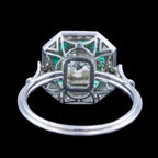 Art Deco Style Emerald Diamond Target Cluster Ring 1.62ct Diamond 
