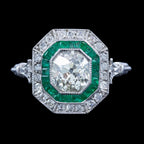 Art Deco Style Emerald Diamond Target Cluster Ring 1.62ct Diamond 