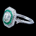 Art Deco Style Emerald Diamond Target Cluster Ring 1.62ct Diamond 
