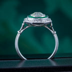 Art Deco Style Emerald Diamond Target Cluster Ring 1.62ct Diamond 