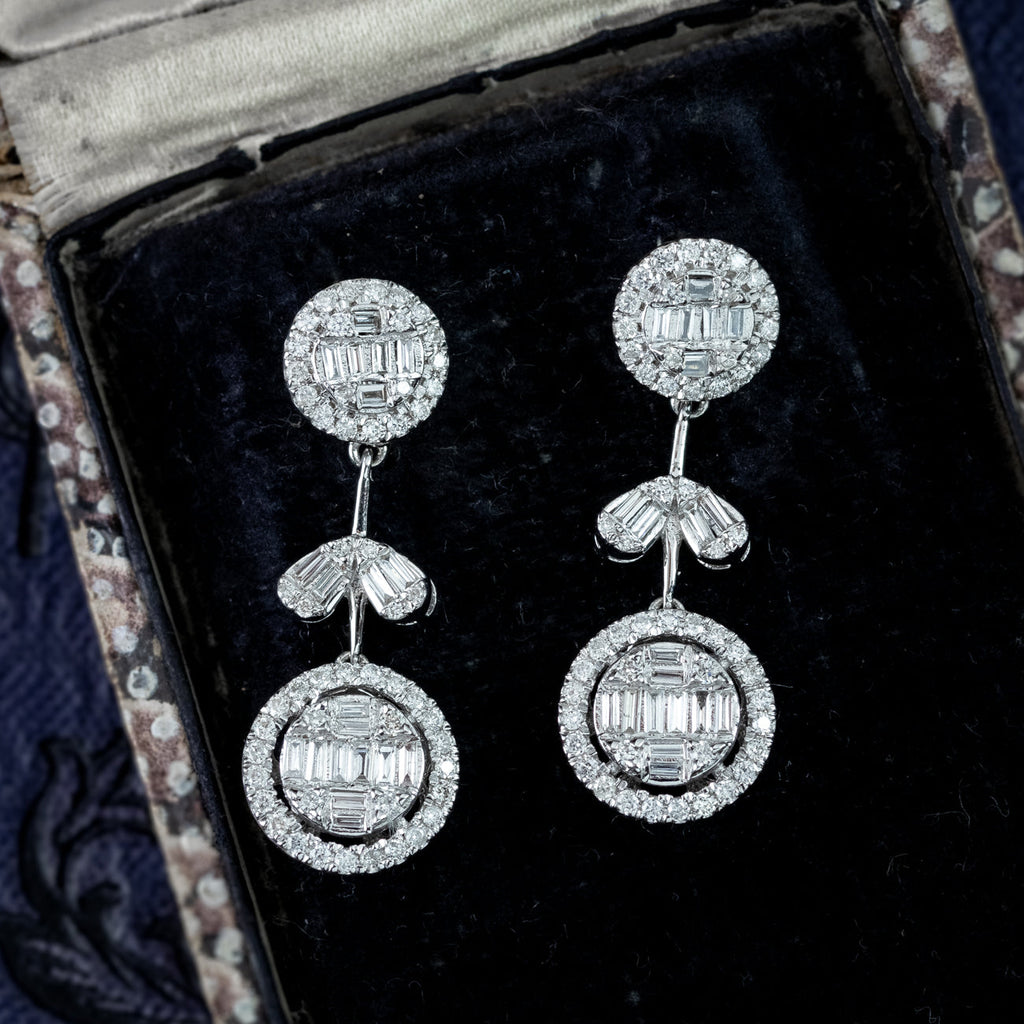 Art Deco Style Lab Grown Diamond Drop Earrings 18ct Gold 2.54ct Total