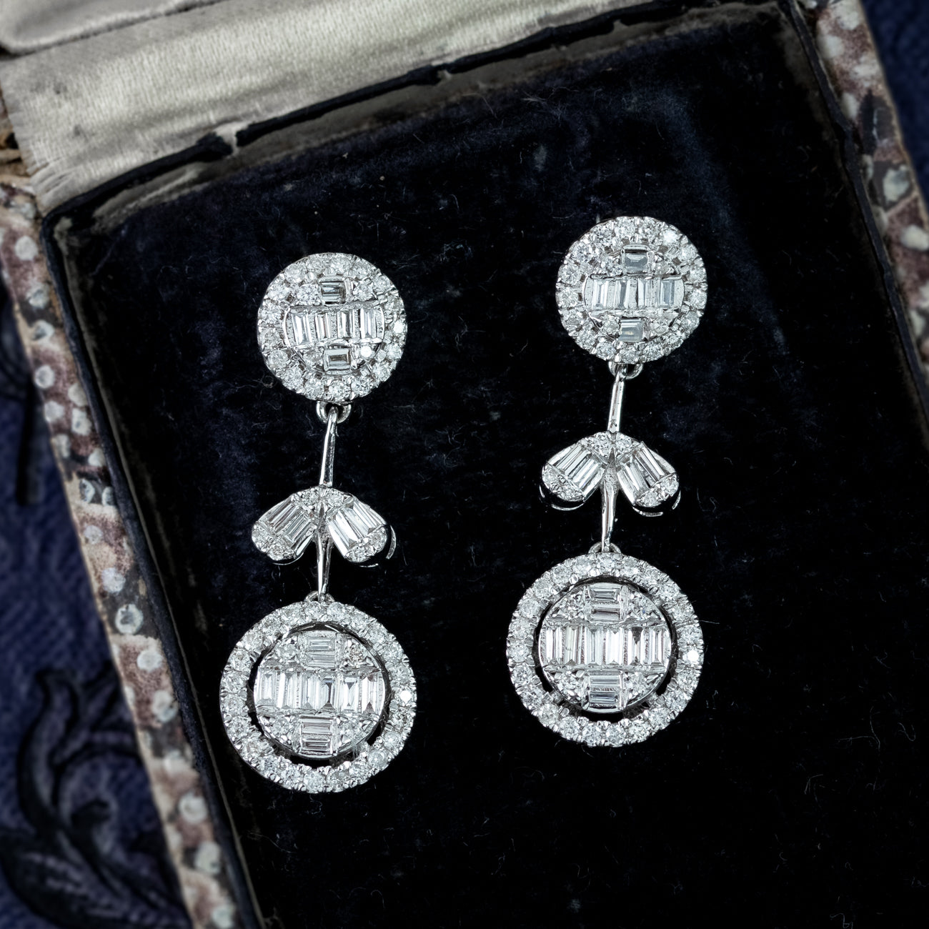Art Deco Style Lab Grown Diamond Drop Earrings 18ct Gold 2.54ct Total