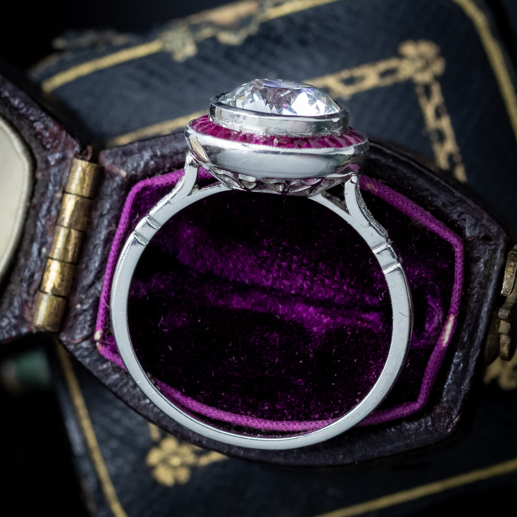Art Deco Style Lab Grown Diamond Ruby Target Ring 2.47ct Diamond