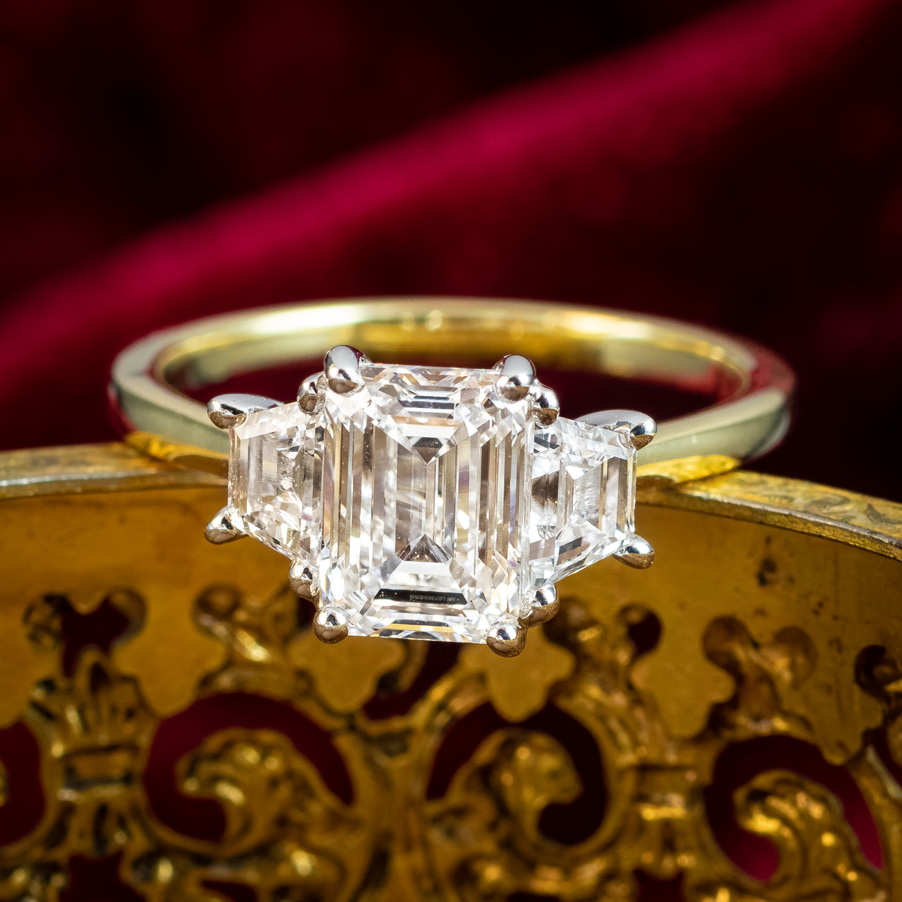 Art Deco Style Lab-Grown Diamond Trilogy Ring 2.95ct Total With Cert