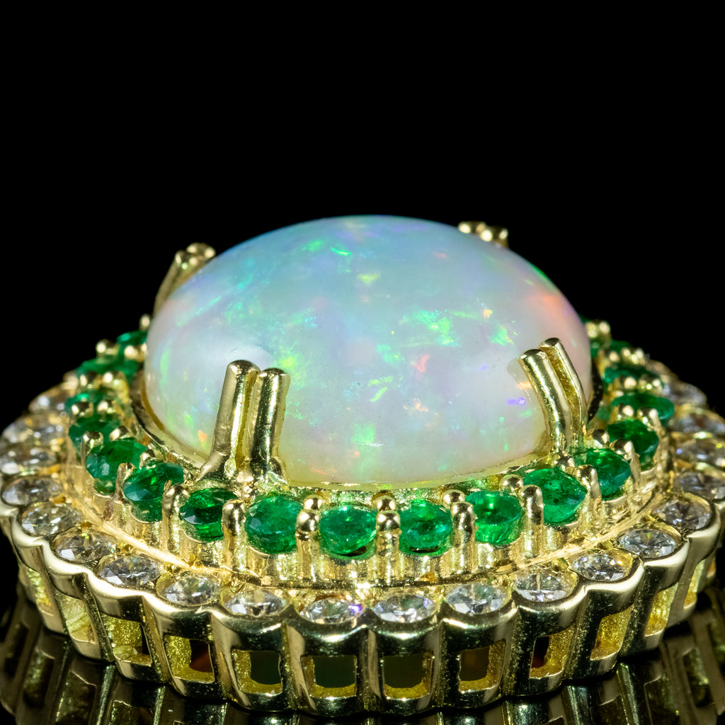 Art Deco Style Opal Emerald Diamond Pendant Necklace 18ct Gold 20ct Opal 