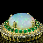Art Deco Style Opal Emerald Diamond Pendant Necklace 18ct Gold 20ct Opal 