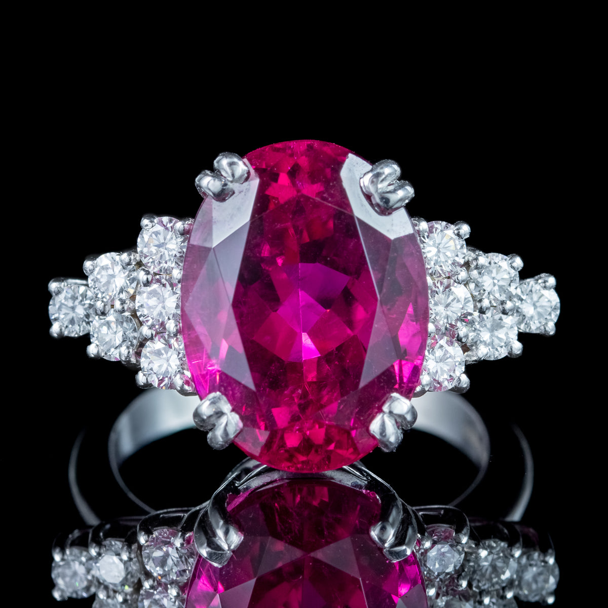 Art Deco Style Pink Tourmaline Diamond Ring 9ct Tourmaline