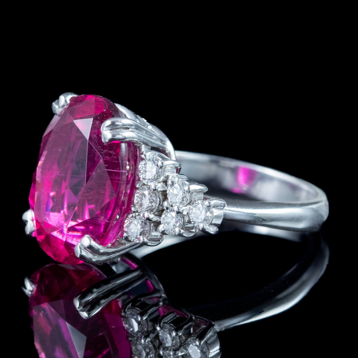 Art Deco Style Pink Tourmaline Diamond Ring 9ct Tourmaline