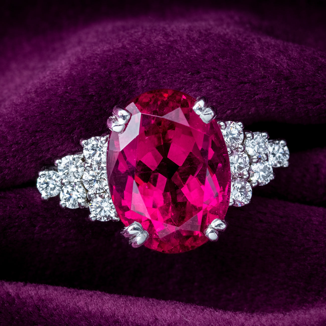 Art Deco Style Pink Tourmaline Diamond Ring 9ct Tourmaline