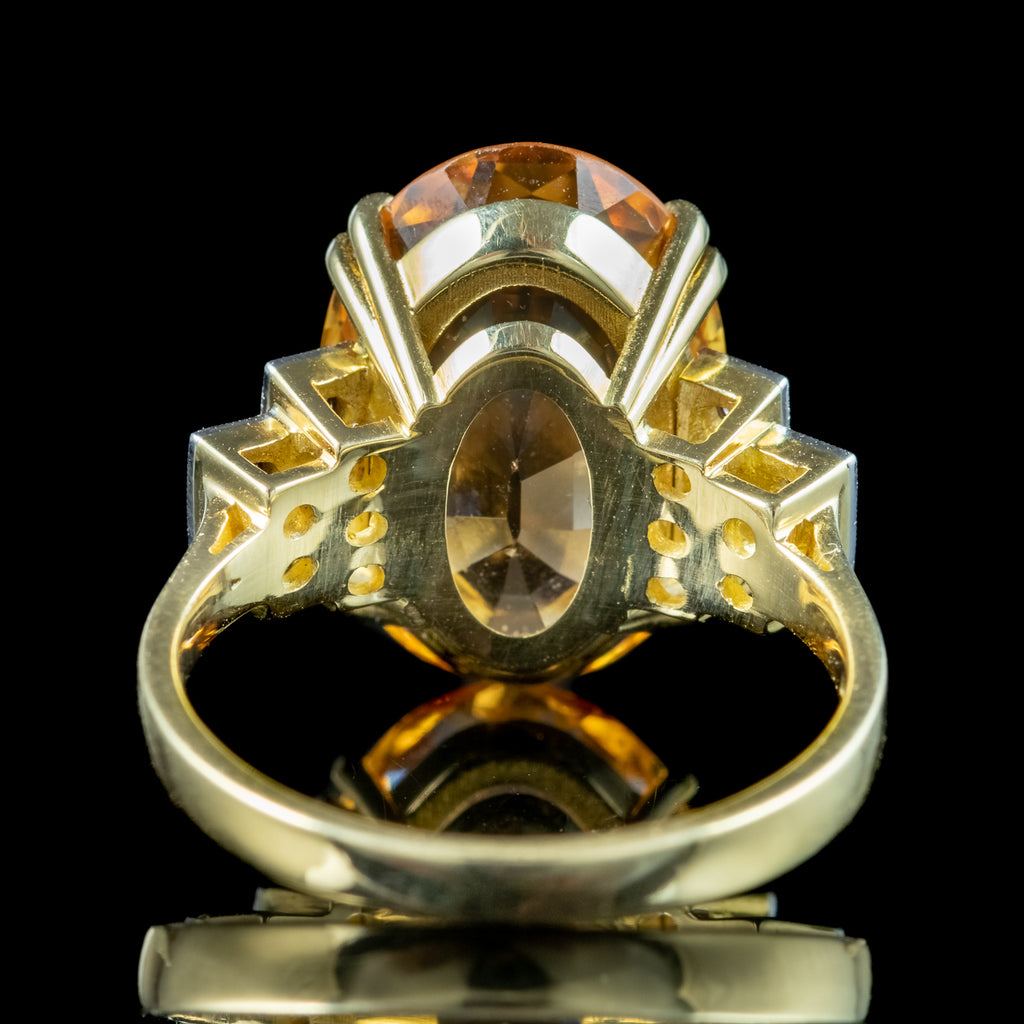 Art Deco Style Precious Topaz Diamond Ring 7ct Orange Topaz 