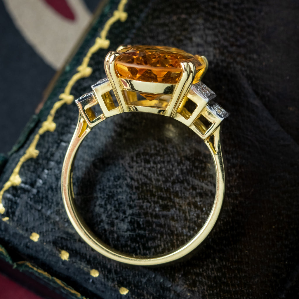 Art Deco Style Precious Topaz Diamond Ring 7ct Orange Topaz 