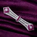 Art Deco Style Ruby Diamond Bar Brooch 18ct Gold