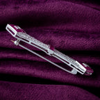 Art Deco Style Ruby Diamond Bar Brooch 18ct Gold