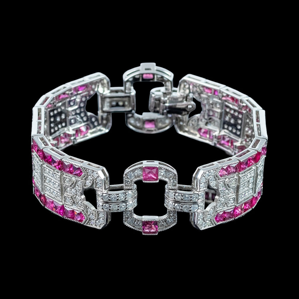 Art Deco Style Ruby Diamond Bracelet Platinum 4.34ct Diamond 10ct Ruby