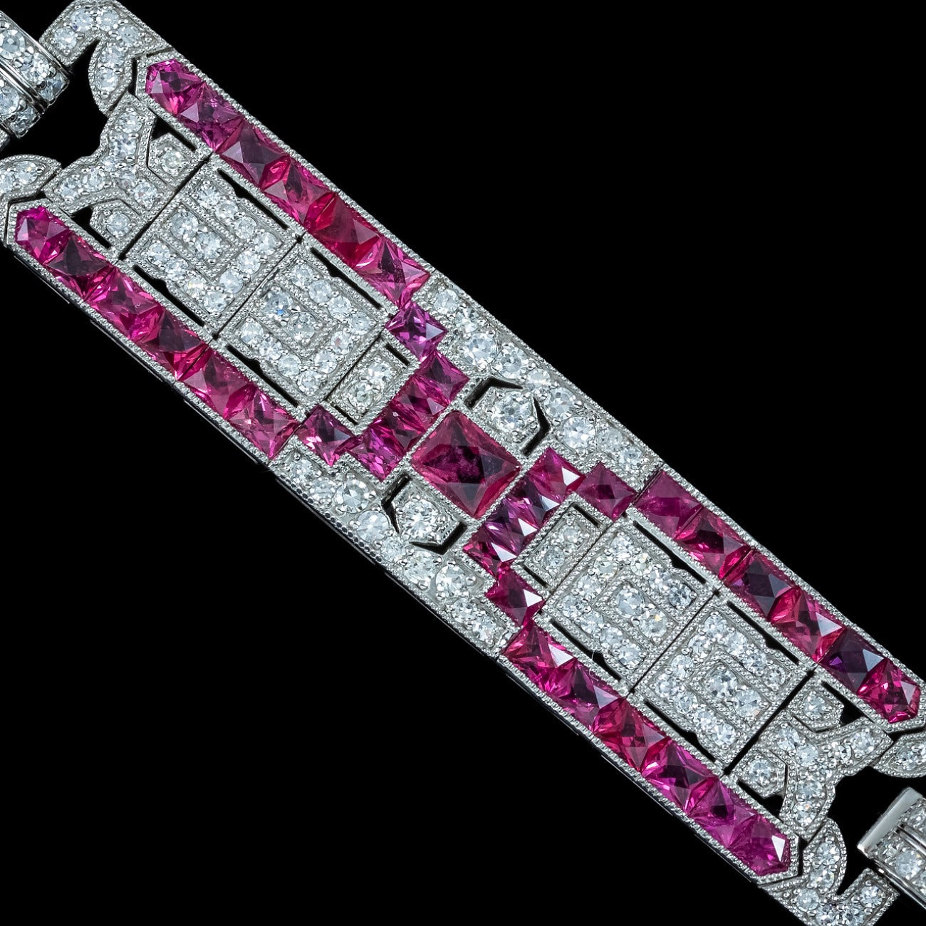Art Deco Style Ruby Diamond Bracelet Platinum 4.34ct Diamond 10ct Ruby