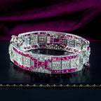 Art Deco Style Ruby Diamond Bracelet Platinum 4.34ct Diamond 10ct Ruby