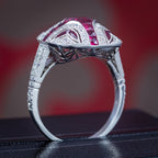 Art Deco Style Ruby Diamond Cluster Cocktail Ring 1.55ct Ruby 