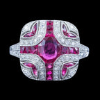 Art Deco Style Ruby Diamond Cluster Cocktail Ring 1.55ct Ruby 