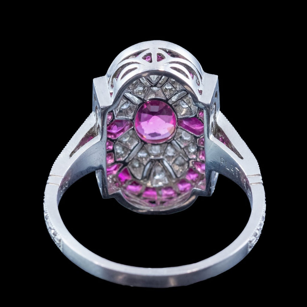 Art Deco Style Ruby Diamond Cluster Ring 1.34ct Of Ruby 