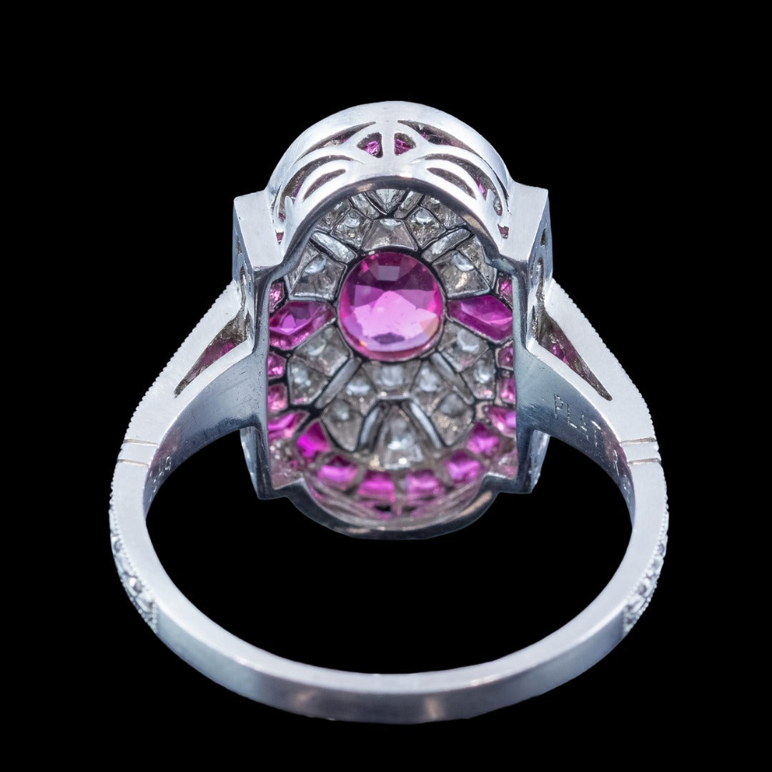 Art Deco Style Ruby Diamond Cluster Ring 1.34ct Of Ruby 