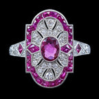 Art Deco Style Ruby Diamond Cluster Ring 1.34ct Of Ruby 
