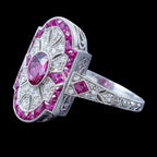 Art Deco Style Ruby Diamond Cluster Ring 1.34ct Of Ruby 
