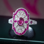 Art Deco Style Ruby Diamond Cluster Ring 1.34ct Of Ruby 