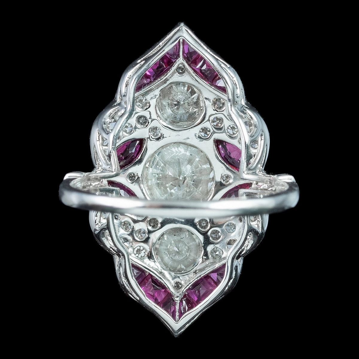 Art Deco Style Ruby Diamond Navette Cluster Ring 1.32ct Diamond 
