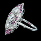 Art Deco Style Ruby Diamond Navette Cluster Ring 1.32ct Diamond 