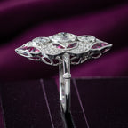 Art Deco Style Ruby Diamond Navette Cluster Ring 1.32ct Diamond 
