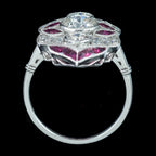 Art Deco Style Ruby Diamond Navette Cluster Ring 1.32ct Diamond 