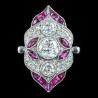 Art Deco Style Ruby Diamond Navette Cluster Ring 1.32ct Diamond 