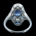 Art Deco Style Sapphire Diamond Cluster Ring 1.38ct Sapphire With Cert 