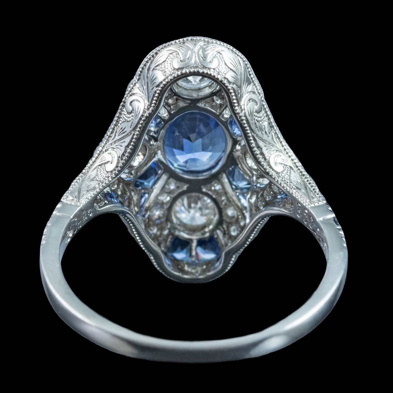 Art Deco Style Sapphire Diamond Cluster Ring 1.38ct Sapphire With Cert 