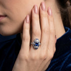 Art Deco Style Sapphire Diamond Cluster Ring 1.38ct Sapphire With Cert 