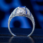 Art Deco Style Sapphire Diamond Cluster Ring 1.03ct Blue Sapphire
