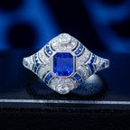Art Deco Style Sapphire Diamond Cluster Ring 1.03ct Blue Sapphire