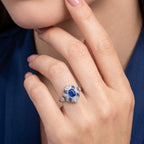 Art Deco Style Sapphire Diamond Cluster Ring 1.03ct Blue Sapphire 