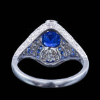 Art Deco Style Sapphire Diamond Cluster Ring 1.03ct Blue Sapphire 