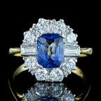 Art Deco Style Sapphire Diamond Cluster Ring 2ct Blue Sapphire