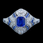 Art Deco Style Sapphire Diamond Cluster Ring 1.03ct Blue Sapphire 
