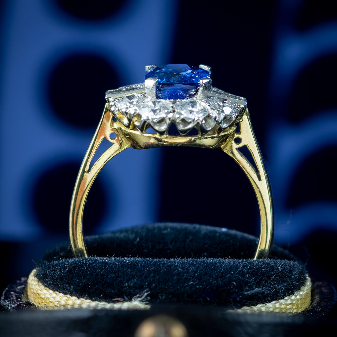 Art Deco Style Sapphire Diamond Cluster Ring 2ct Blue Sapphire Secondary image