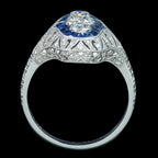 Art Deco Style Sapphire Diamond Cluster Ring 0.65ct Diamond  