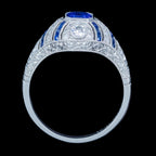 Art Deco Style Sapphire Diamond Cluster Ring 1.03ct Blue Sapphire 
