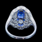 Art Deco Style Sapphire Diamond Cocktail Ring 0.98ct Blue Sapphire 